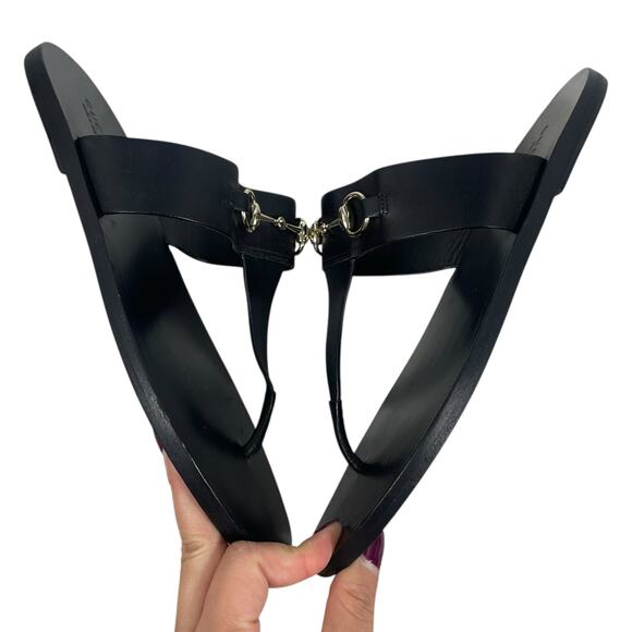 Gucci Horsebit Calf Leather Thong Sandal Slide Black Silver Size 37.5 - Picture 5 of 11